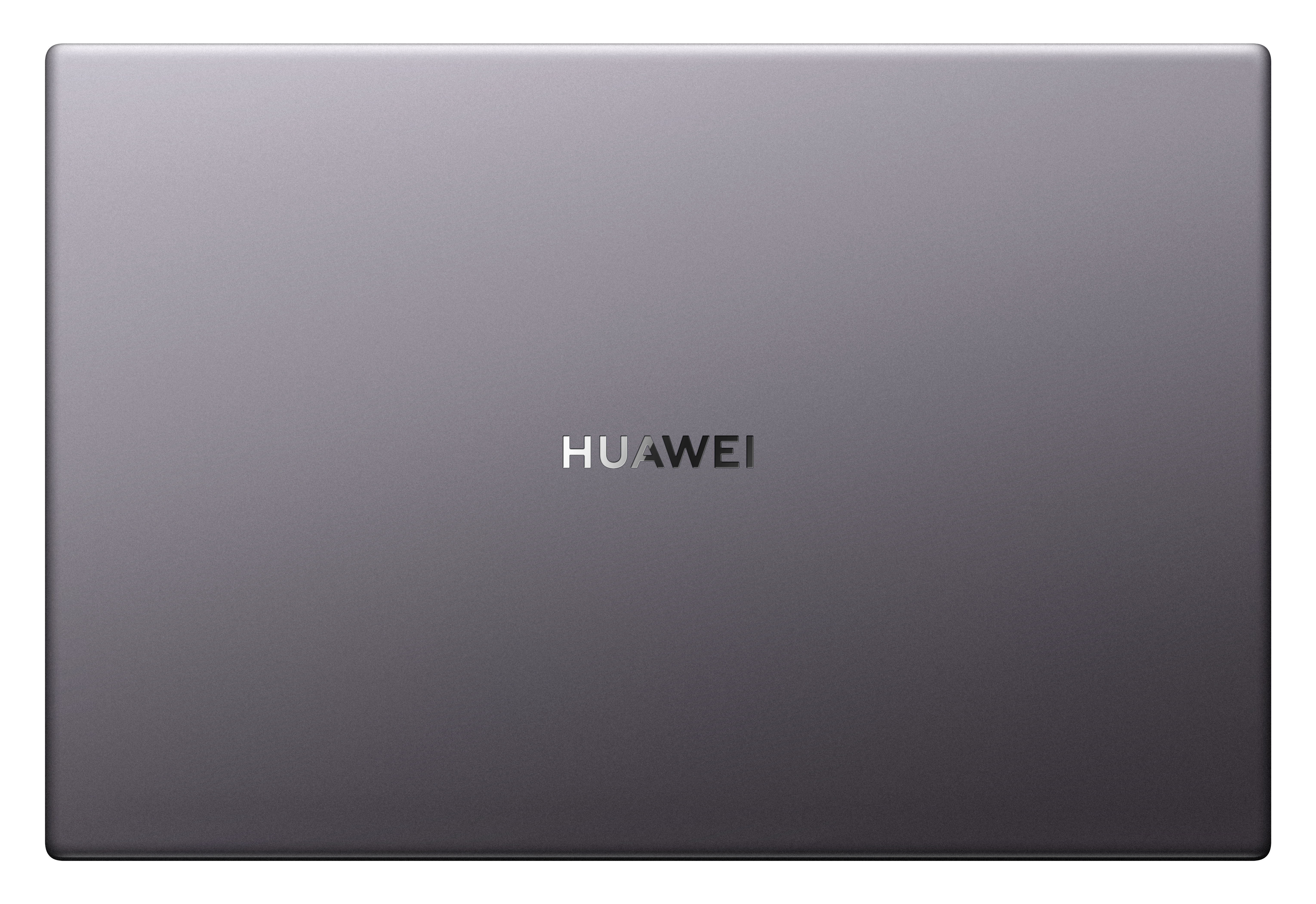 Ein geschlossener, grauer Laptop mit dem Wort HUAWEI oben.