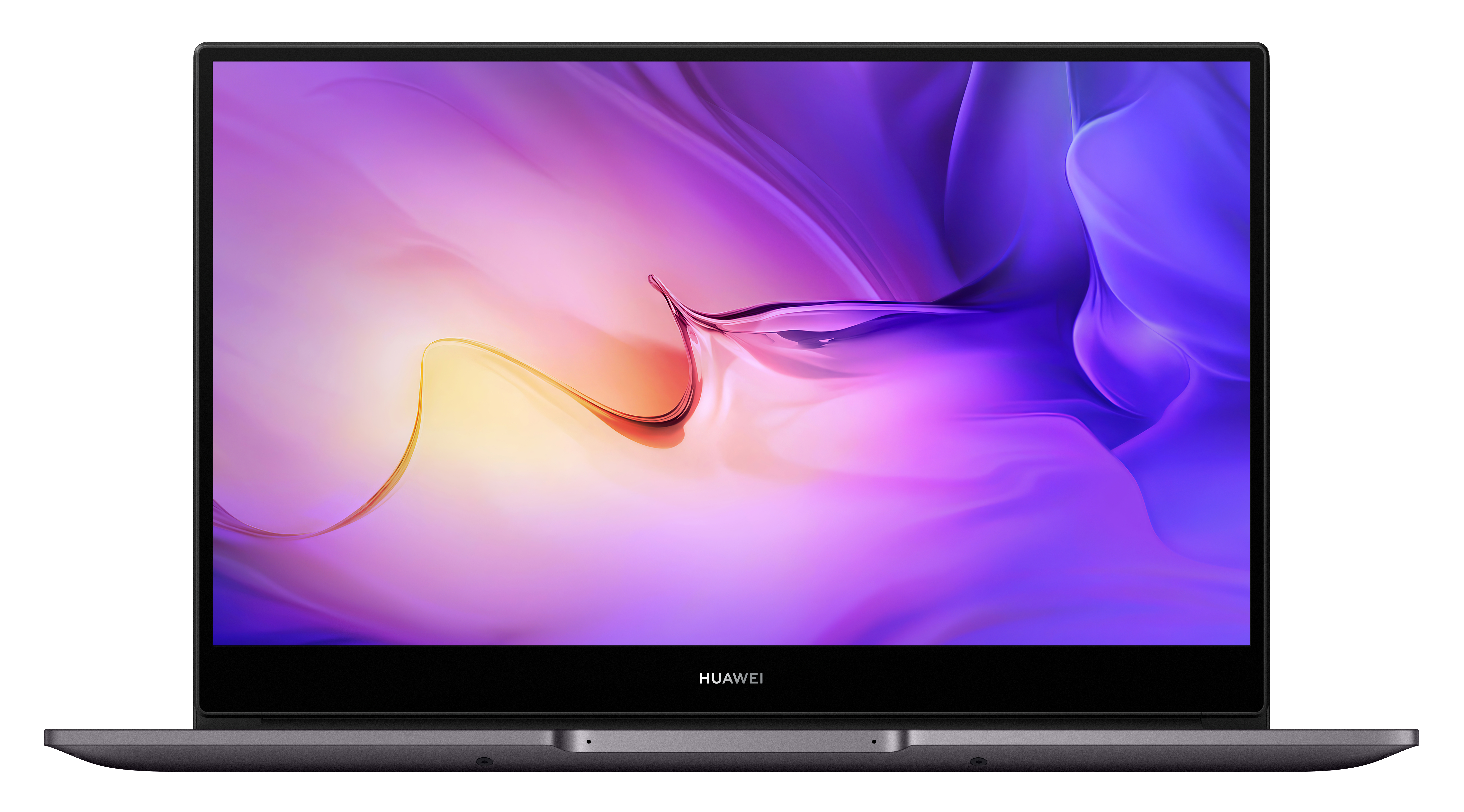 Huawei Laptop mit großem Bildschirm, geöffnet, auf weißem Hintergrund.