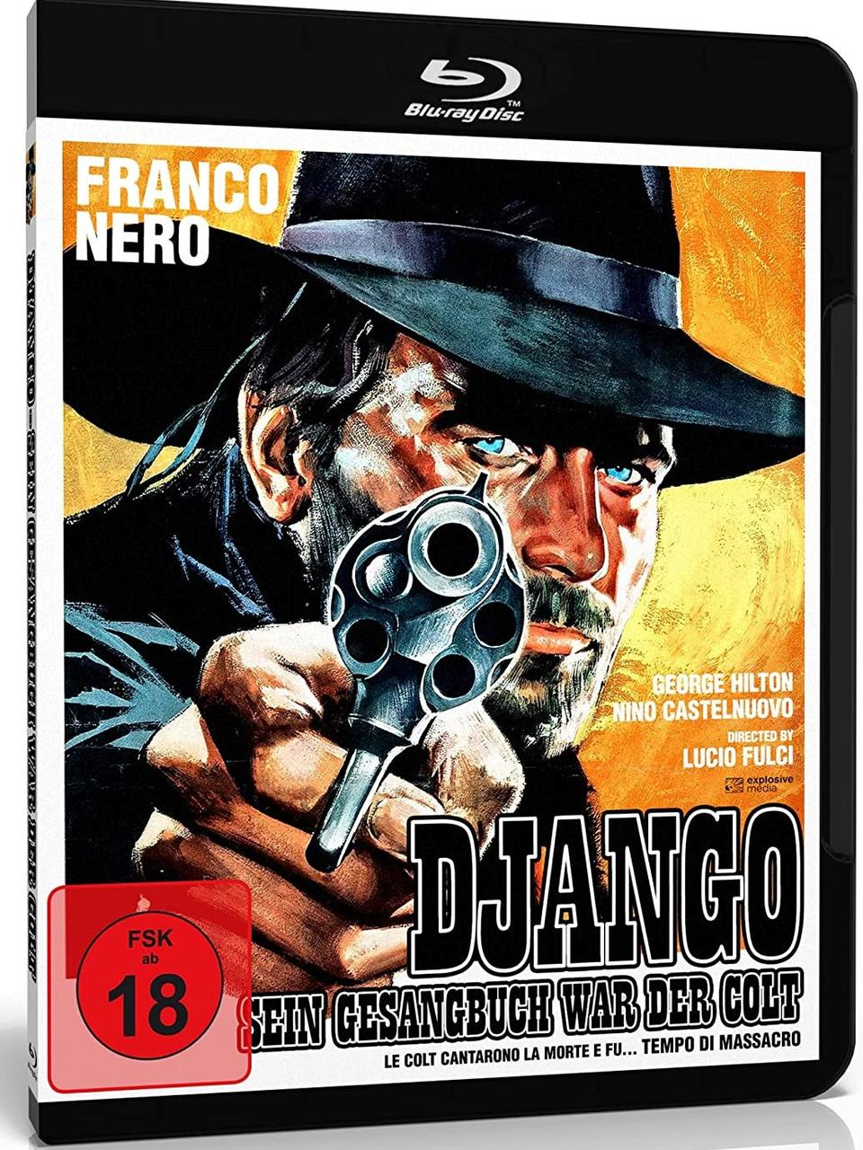 DVD-Cover des Films Django. Zeigt einen Mann, der eine Pistole hält, auf schwarzem Hintergrund.