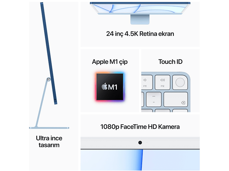 Touch ID ve 24 inç ekran gibi özelliklere sahip bir iMac.