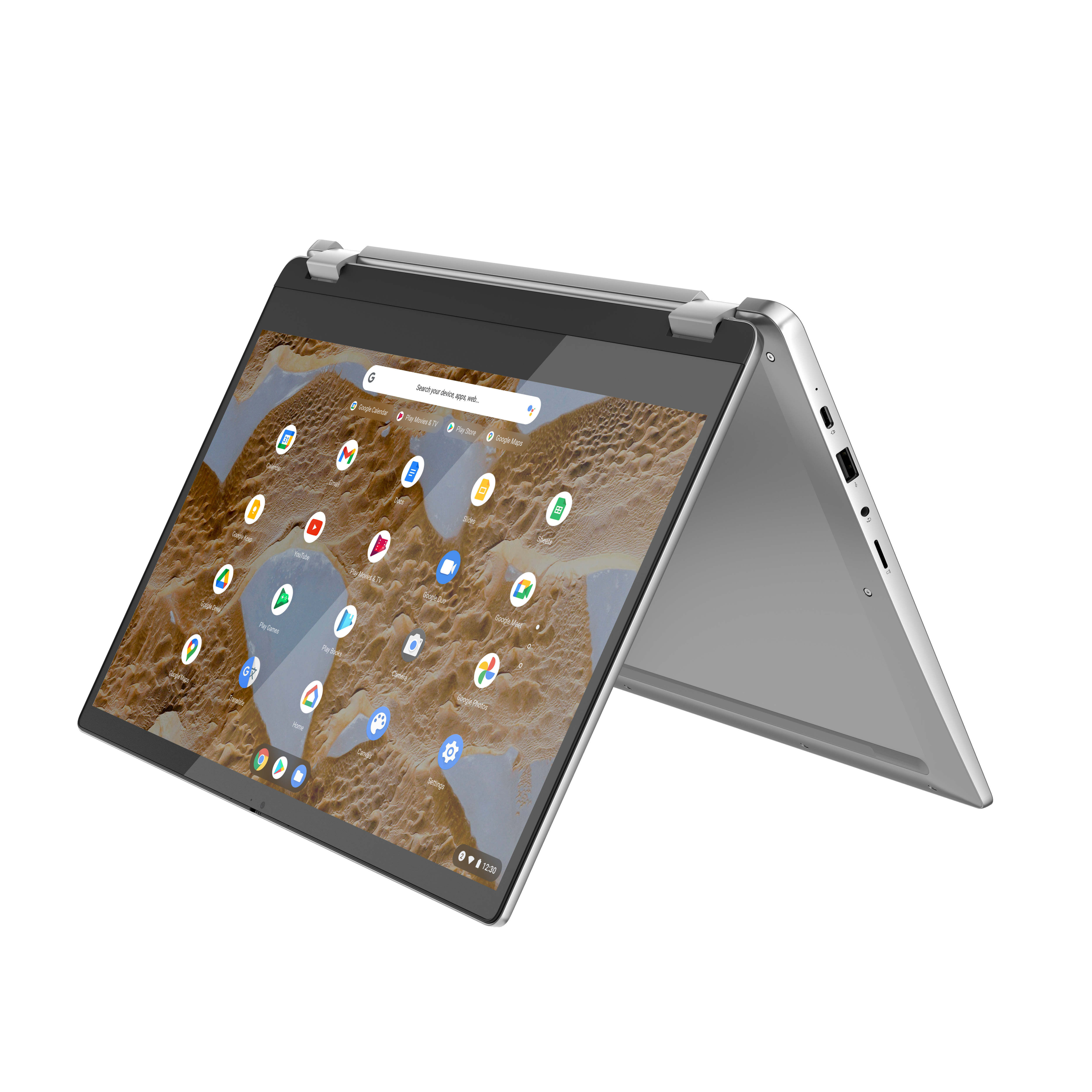 Ein silberner Laptop mit geöffnetem Bildschirm, der eine Website anzeigt.