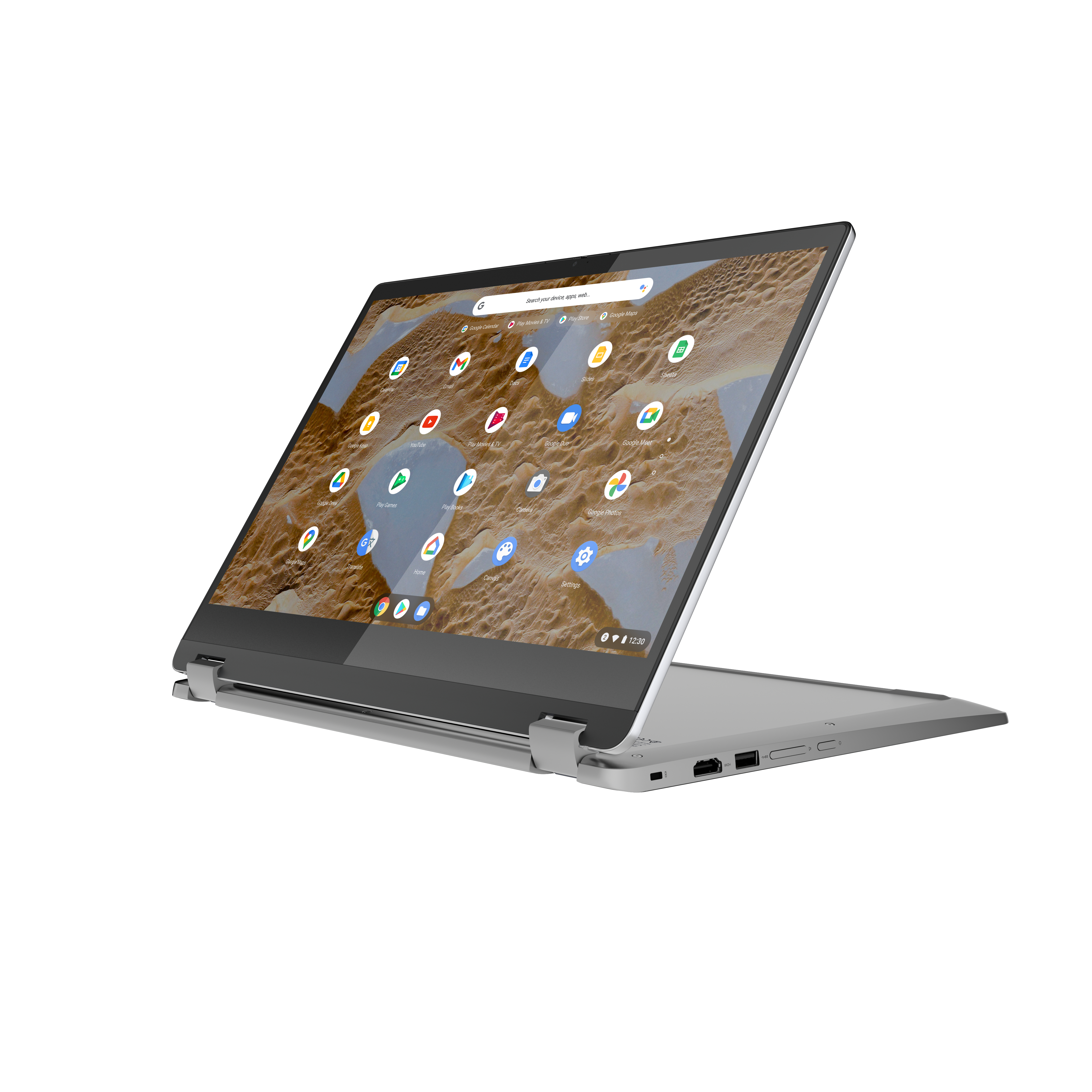 Ein Laptop mit grauem Rahmen, geöffnet auf einem Bildschirm, der eine Karte mit hellem Hintergrund anzeigt.