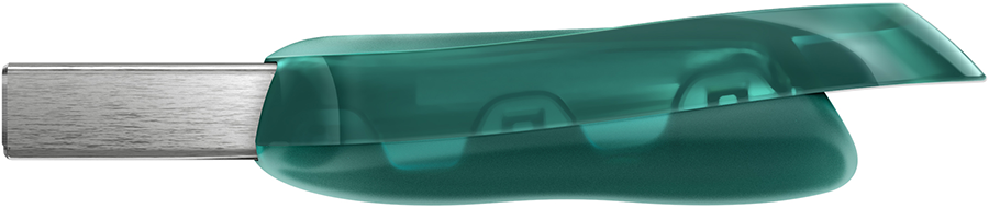 Een transparante groene USB-C adapter. Het is klein en heeft een zilveren USB-uiteinde.