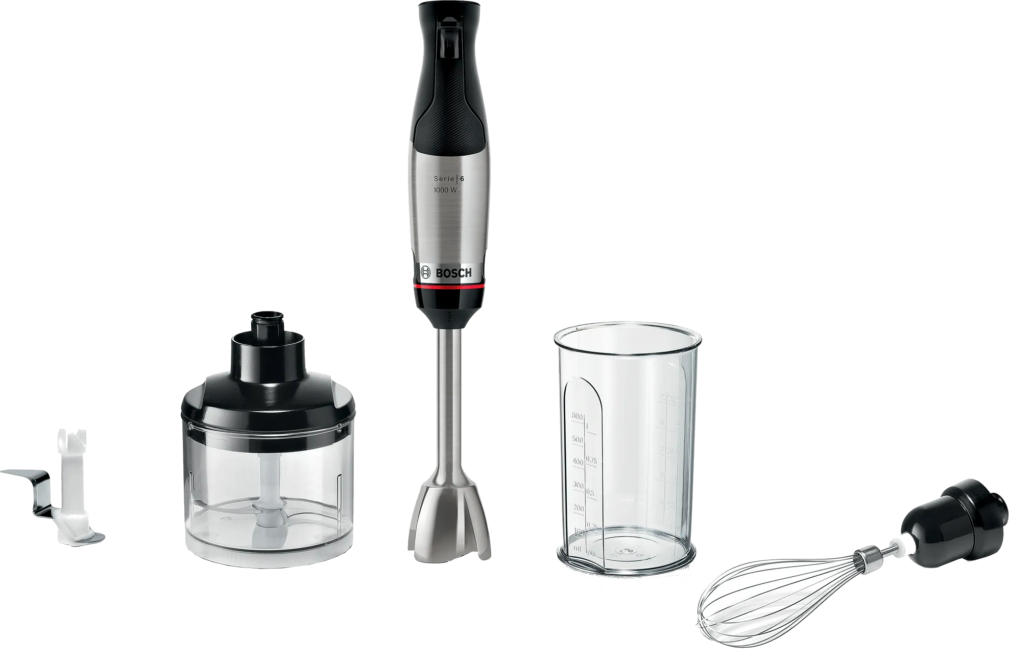 BOSCH MSM6M622 Botmixer,1000 W, fémszár, aprító, jégaprító kés, habverő, mixerkehely, nemesacél/fekete