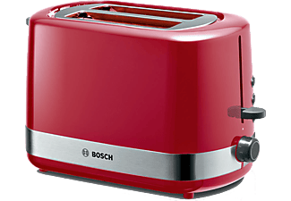 BOSCH TAT6A514 Kenyérpirító, 800 W, 2 szeletes, kenyérközpontosítás, olvasztás, újramelegítés, piros/inox