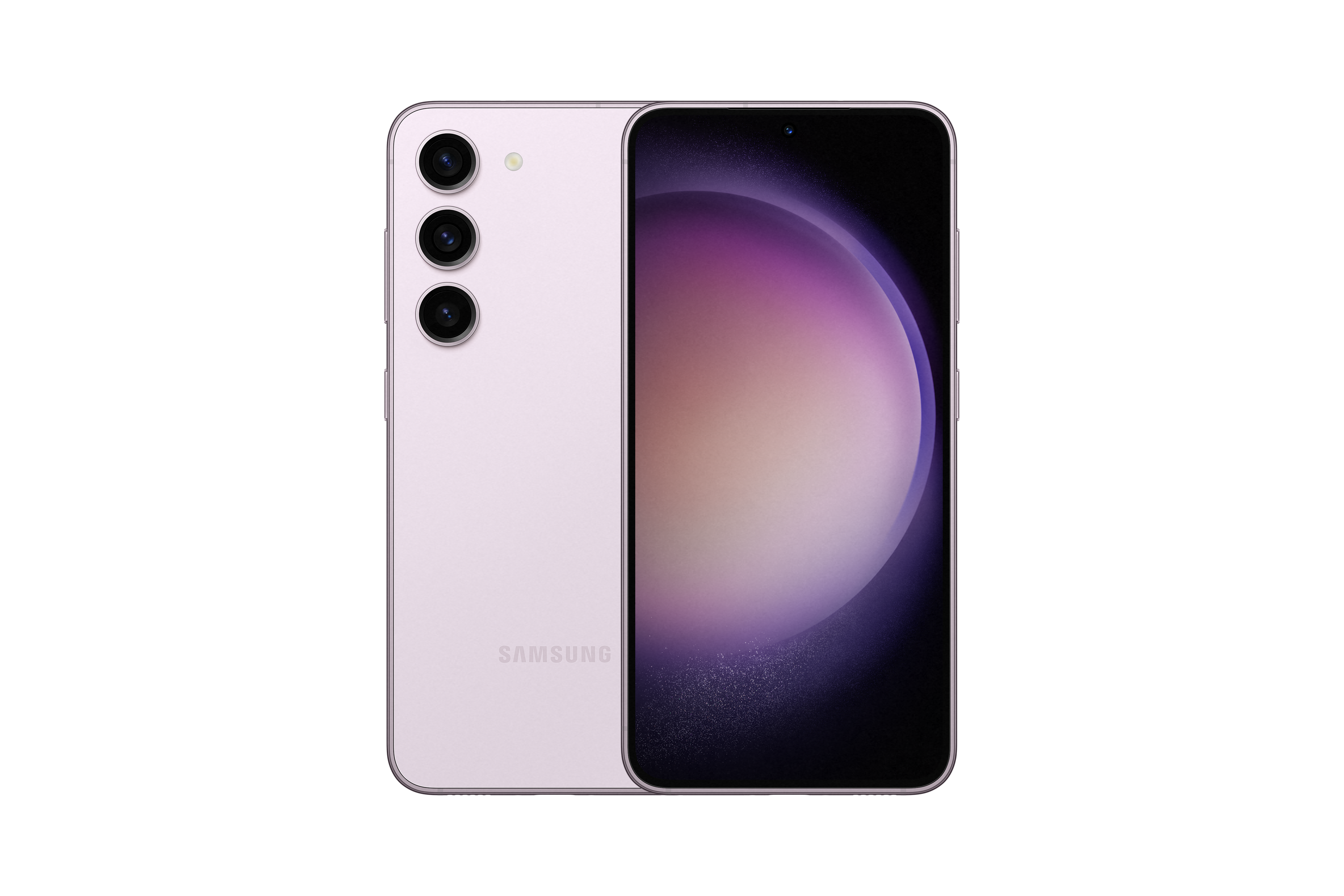 Lila Samsung-Telefon, Rück- und Vorderansicht.