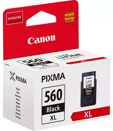 Canon black ink cartridge box. The box is red and white, with the cartridge inside.