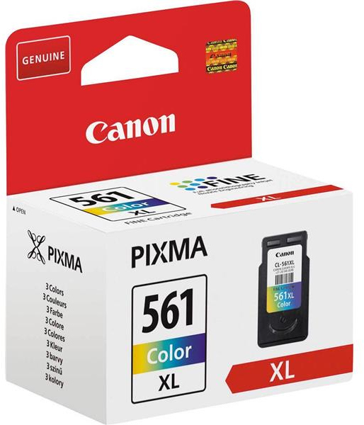 Boîte de cartouches d'encre Canon 561 couleur XL, avec un fond blanc. La boîte est rouge et blanche.