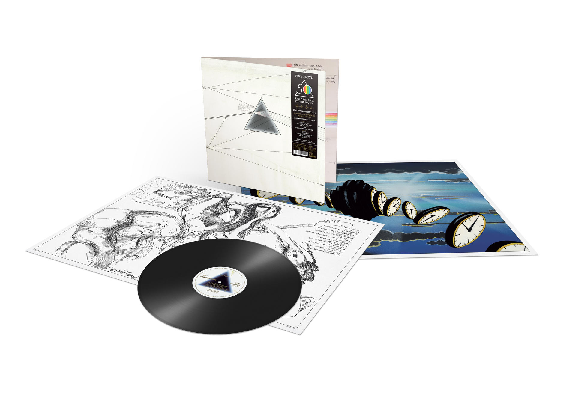 Schallplattenalbumcover mit schwarzer Vinylplatte und Artwork.