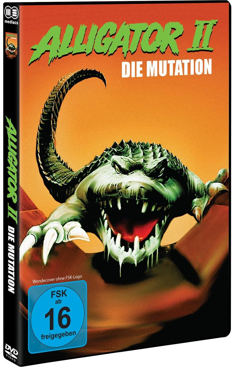 DVD-Cover: Ein grünes Monsteralligator mit offenem Maul, Zähnen und roter Zunge.
