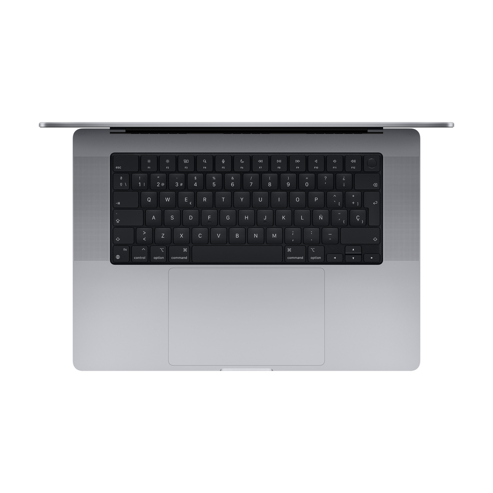 Teclado de portátil plateado con números, letras y un trackpad.