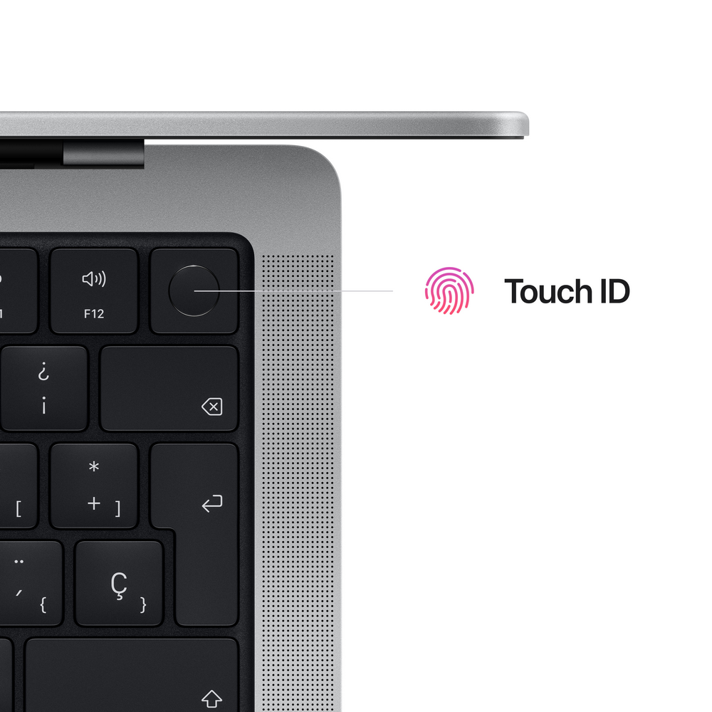 Detalle del teclado del portátil mostrando el botón Touch ID.