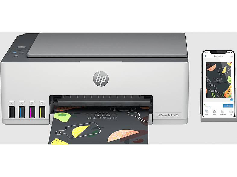 HP Smart Tank Multifunktionsdrucker, WLAN, A4, A5, A6, Light Basalt — Foto 4 von 5