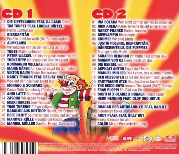 Ein CD-Case mit Text auf Deutsch und einer Zeichnung eines Clowns, der ein Bierfass hält.