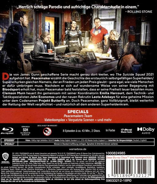 Rückseite einer Blu-ray-Disc mit Filmdetails, Besetzung und Crew-Informationen auf Deutsch.