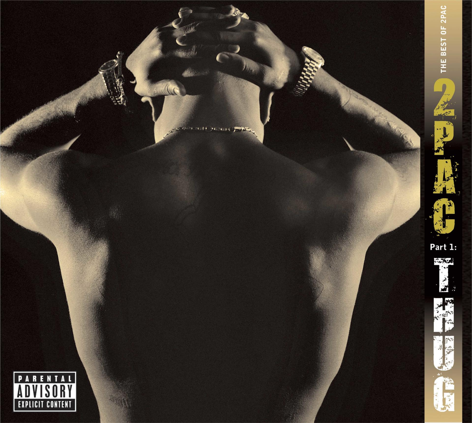 Albumcover: Tupac's Rücken, ohne Hemd, hält seinen Kopf. Text lautet "2PAC" und "The Best of 2PAC".