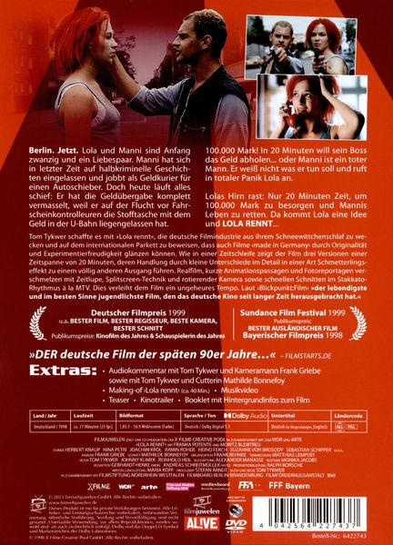 DVD-Hülle Rückseite mit Text und Bildern eines Films. Hauptdarstellerin ist eine Frau mit roten Haaren.