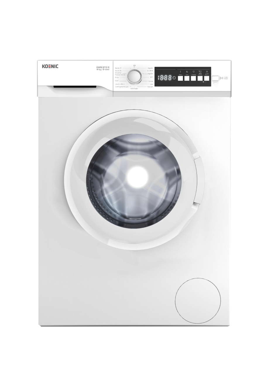 Lavadora carga frontal - Koenic KWM 8113 D, 8 kg, 1200 rpm, 15 Programas, Bloqueo, Display, Blanco