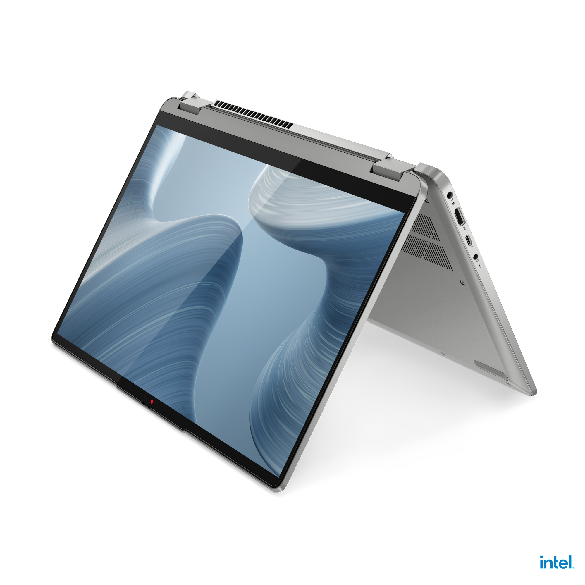 Ein silberner Laptop mit geöffnetem Bildschirm, der eine Benutzeroberfläche zeigt.