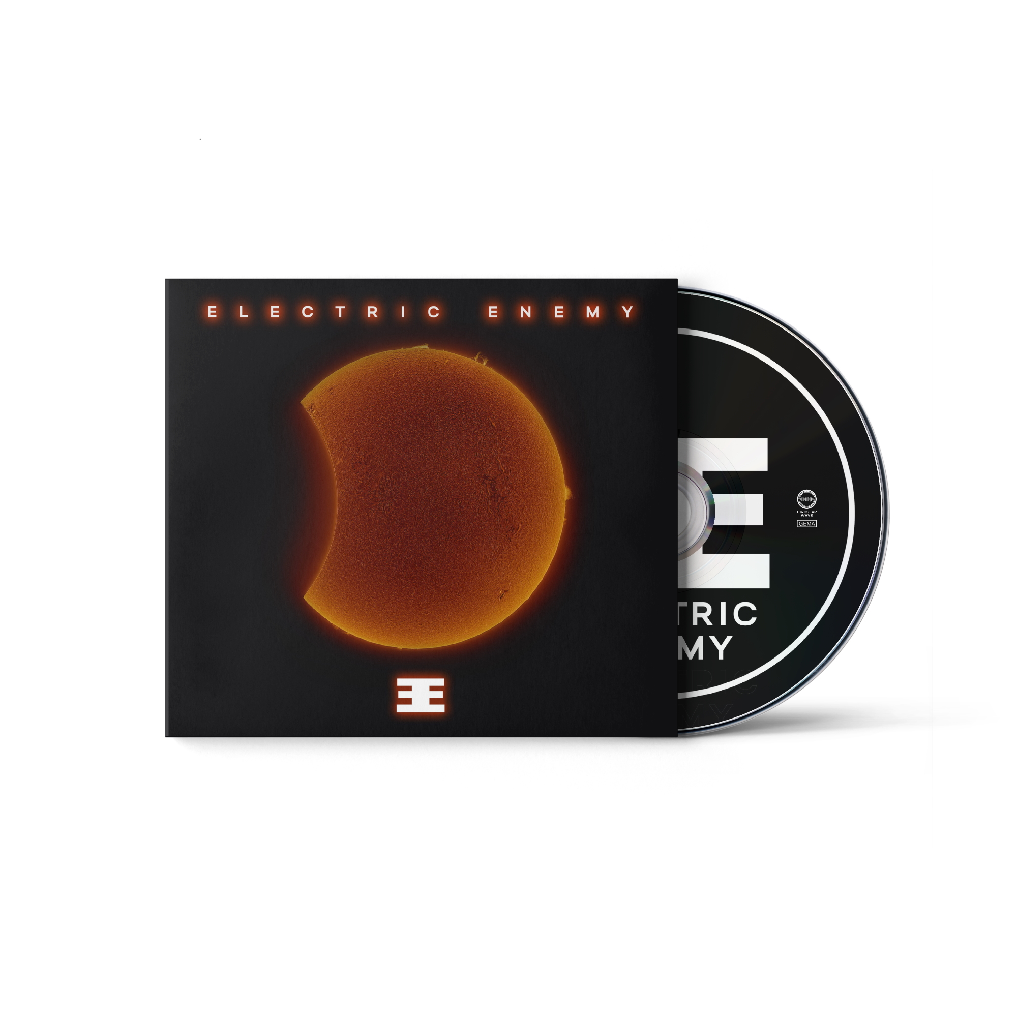 CD-Cover mit Sonnenbild, der Text ELECTRIC ENEMY. Eine schwarze CD.