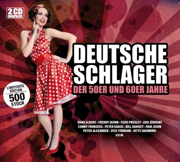 Albumcover mit einer Frau in einem roten Kleid. Das Album heißt Deutsche Schlager der 50er und 60er Jahre.