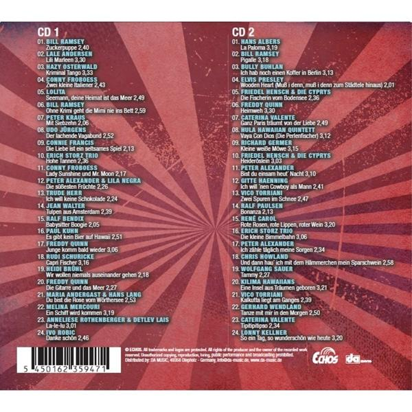 CD mit Titelliste. Enthält Text in Deutsch mit Songtiteln und Künstlernamen.