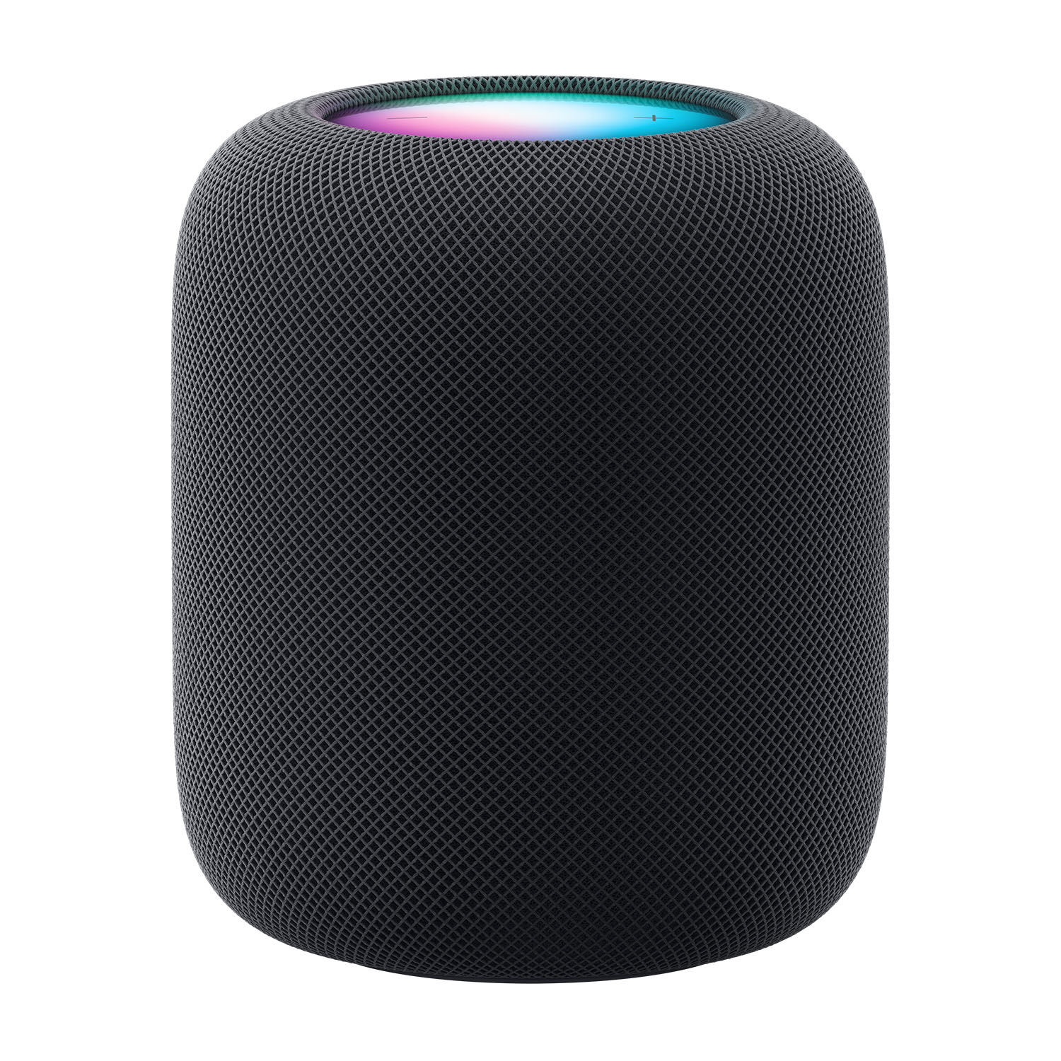 Un altoparlante nero e arrotondato con la parte superiore illuminata.