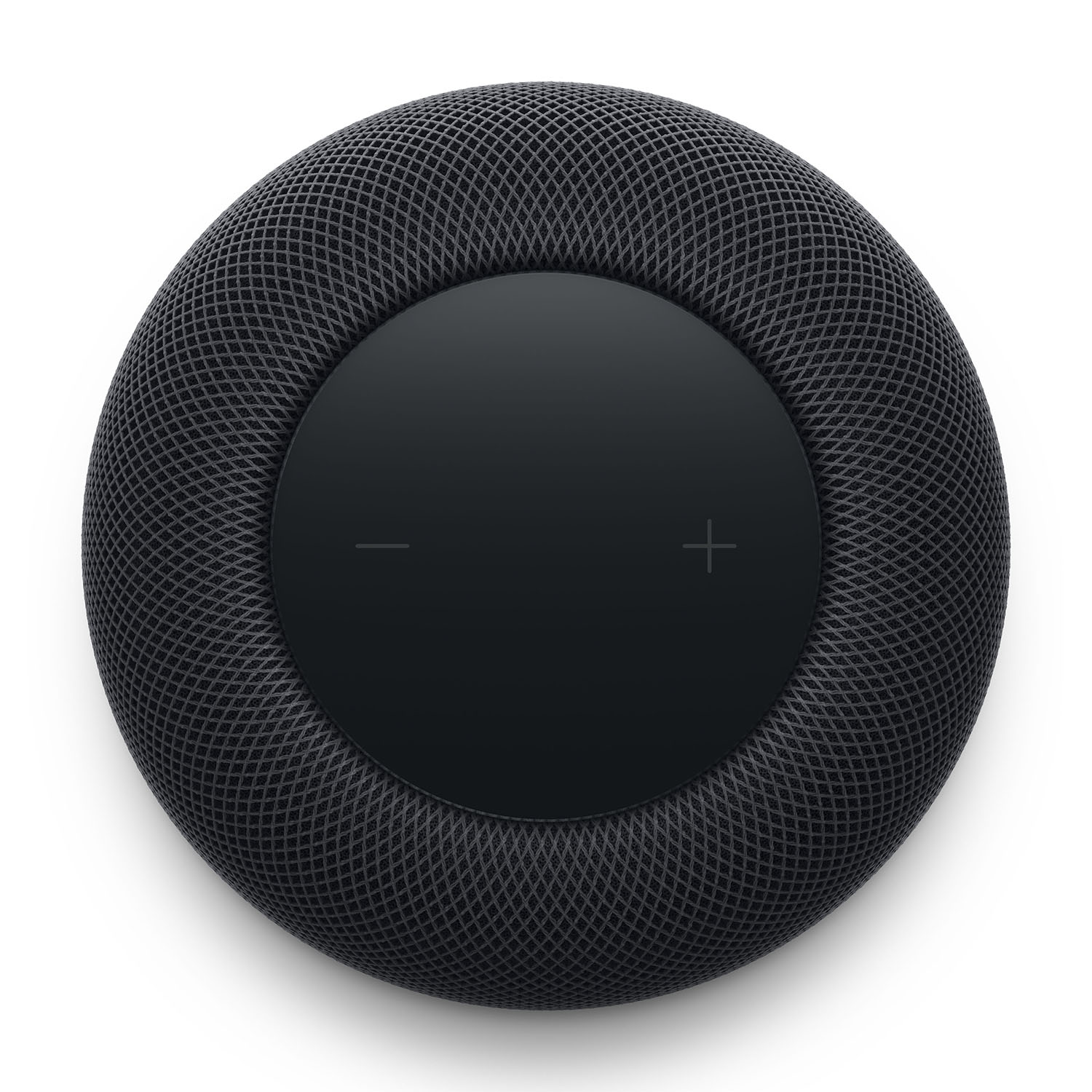 Altoparlante Apple HomePod nero, circolare con controlli touch in alto.