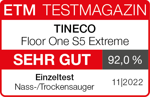 ETM Testmagazin mit Text 'SEHR GUT' und 92,0%, Nass-/Trockensauger, 11|2022.