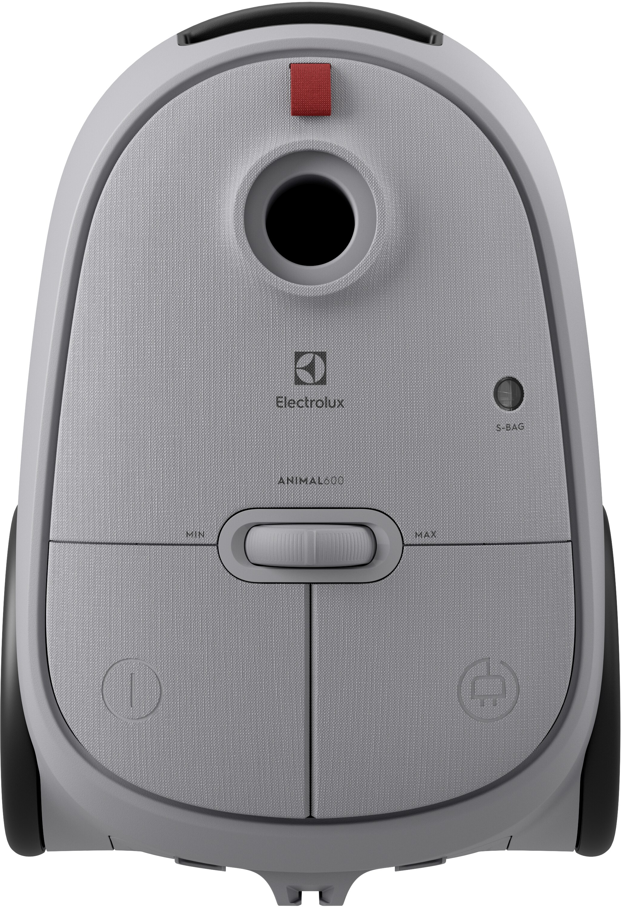 Aspirateur gris Electrolux Animal 600. Comprend un corps rond avec des boutons et un cordon d'alimentation.