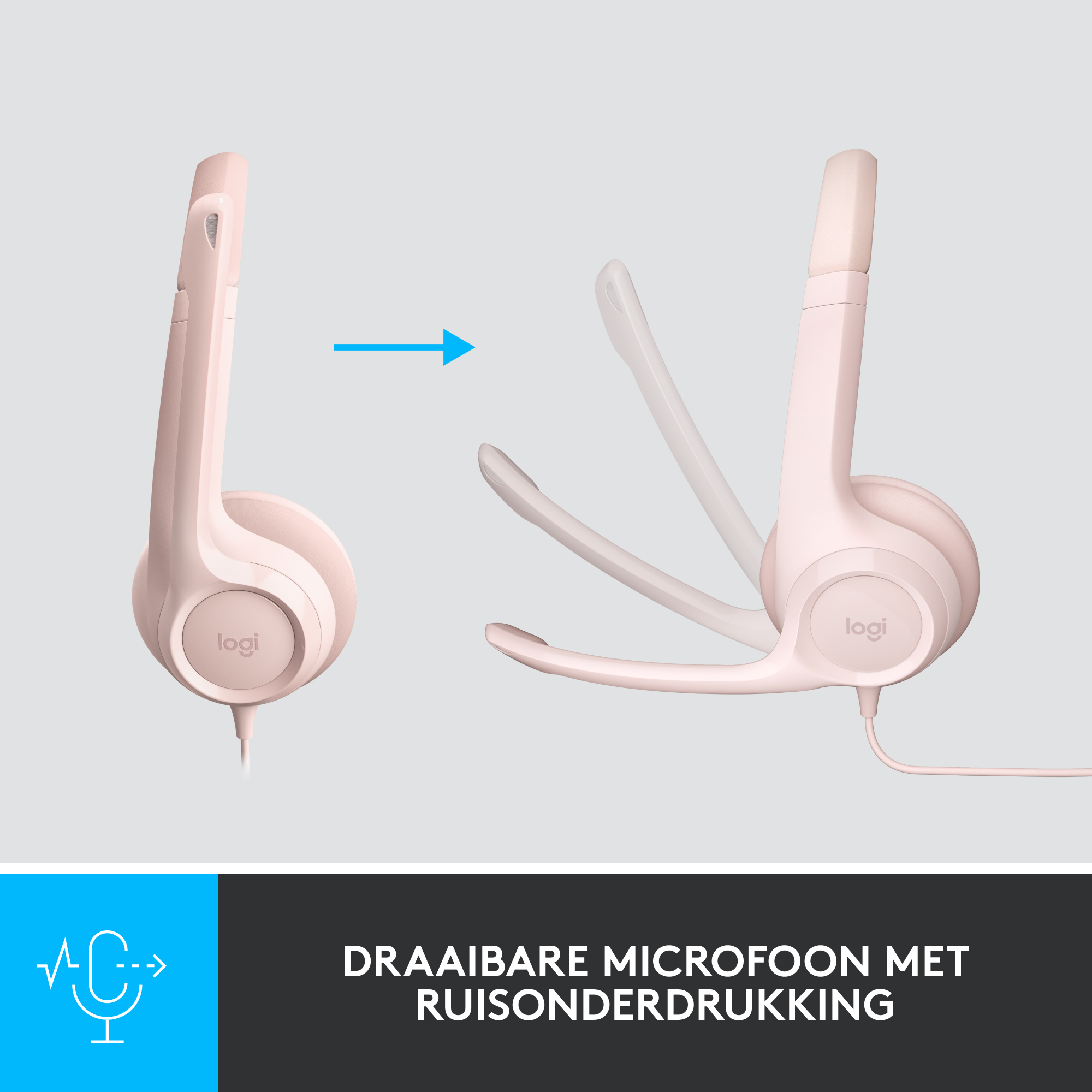 Pink headset with a microphone. The microphone is in the process of being folded.