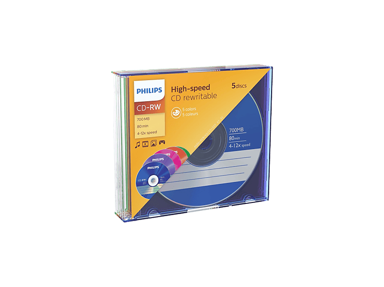 PHILIPS CD-RW 80Min 700MB SL Color (5) | MediaMarkt