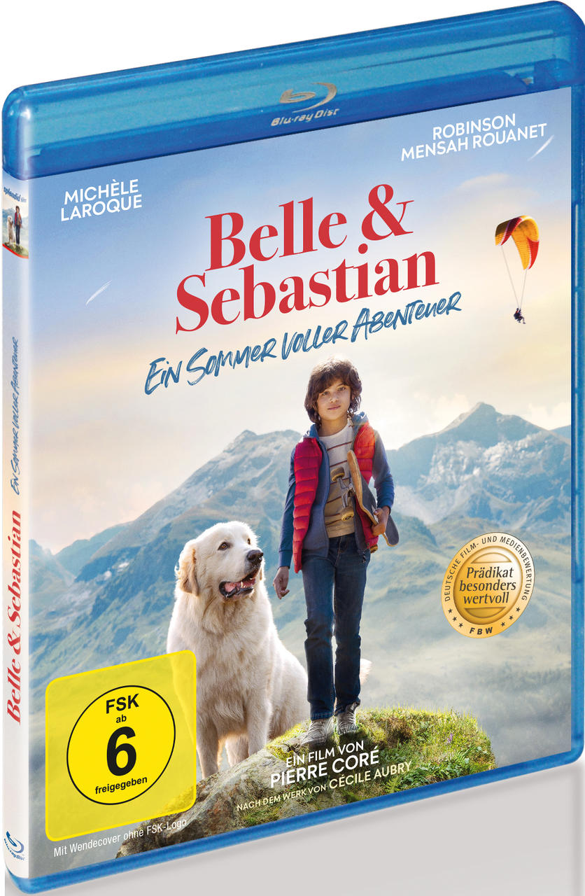 Ein Filmcover mit einem Jungen und einem Hund auf einem Berg mit Text.