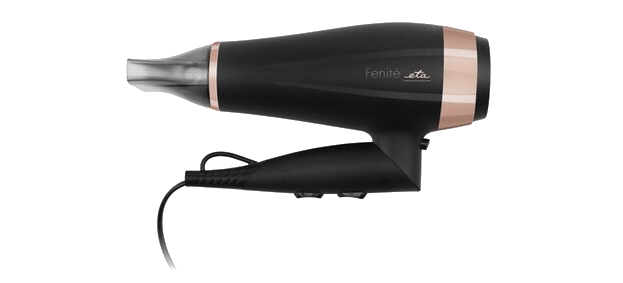 Egy fekete hajszárító rózsa arany díszítéssel, fekete háttéren.