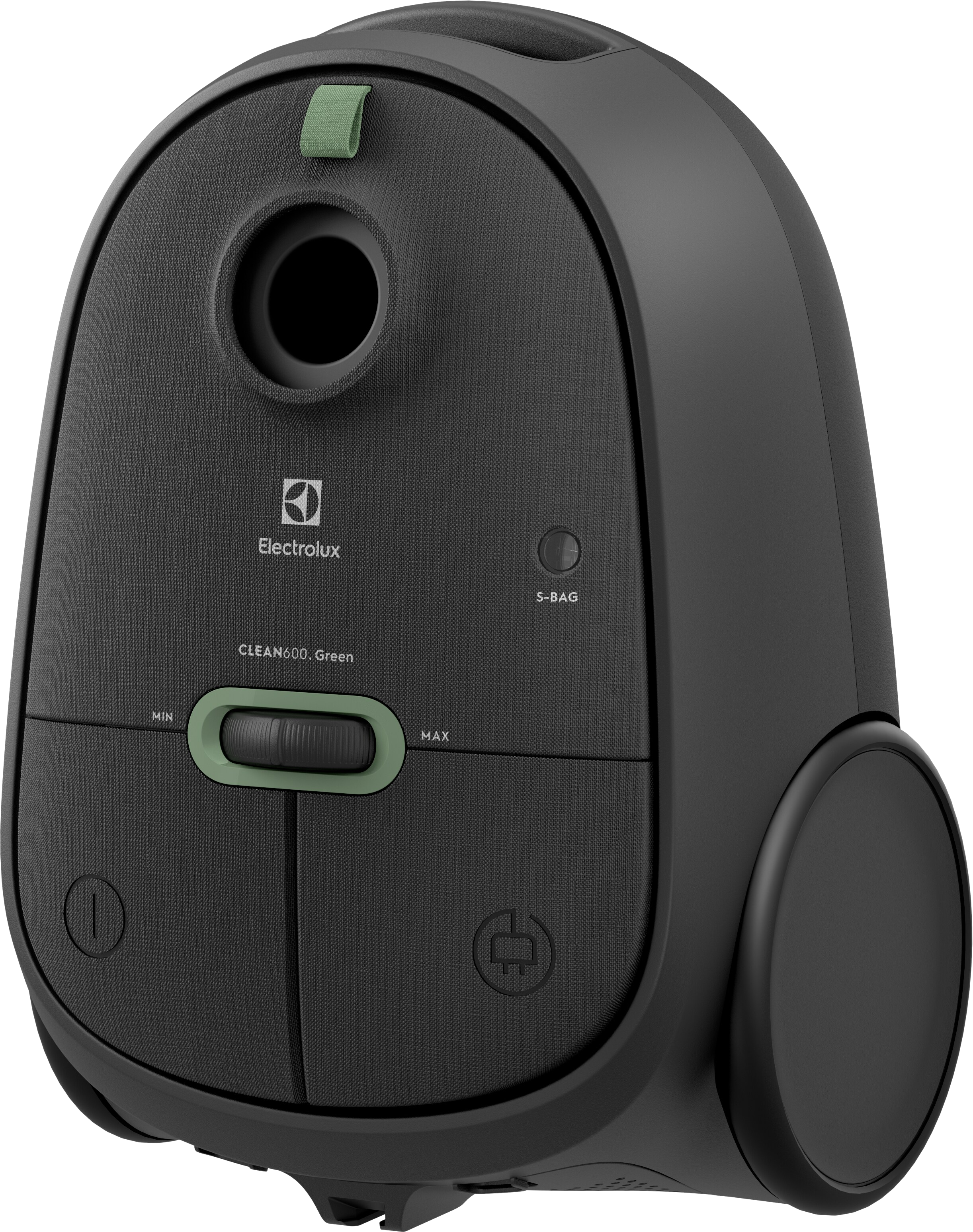 Schwarzer Electrolux-Staubsauger mit grünen Akzenten, Bedienelementen und einem grünen Griff.