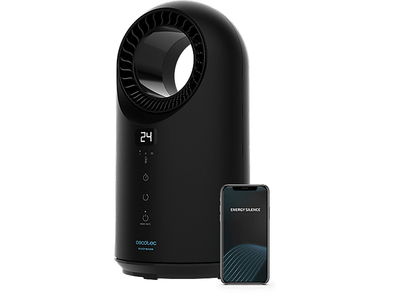 Calefactor portátil - Cecotec ReadyWarm 8400 Bladeless Connected, 1500 W, Oscilante, 3 Modos, Wi-Fi, Mando a distancia, Negro
