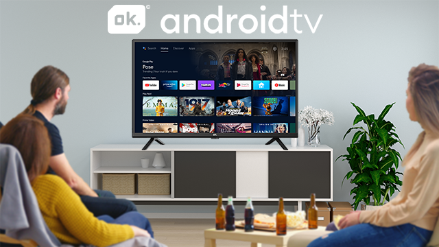 TV DLED 32" - OK ODL 32950HC-TAB, HD-ready,  Android TV, Netflix, Google Play, YouTube, Negro