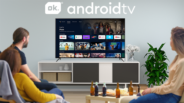 TV DLED 65" - OK ODL 65950UC-TAB, UHD 4K, Android TV, Netflix, YouTube, Google Play, Negro