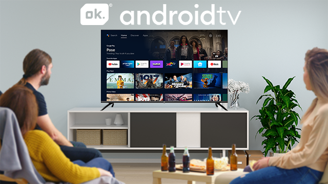 TV DLED 50" - OK ODL 50950UC-TAB, UHD 4K, Android TV, Netflix, Google Play, YouTube, Negro
