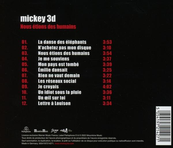 Rückseite einer CD mit Titelliste und Credits, schwarzer Hintergrund und weißer Text.