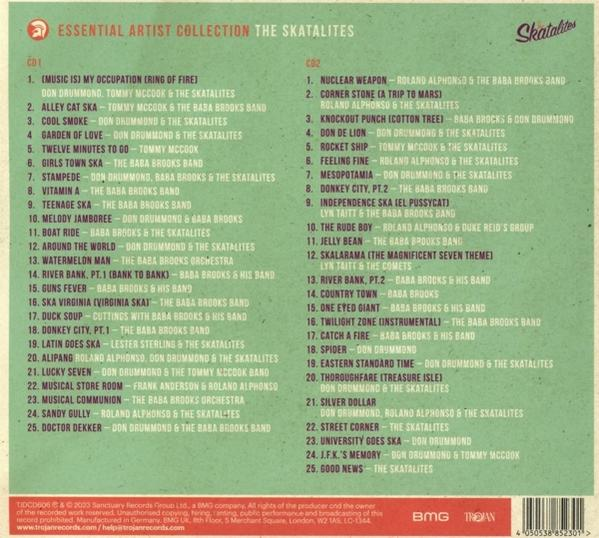 Albumcover mit Titellisten. Schwarz-weißer Text auf grün-weißem Hintergrund.