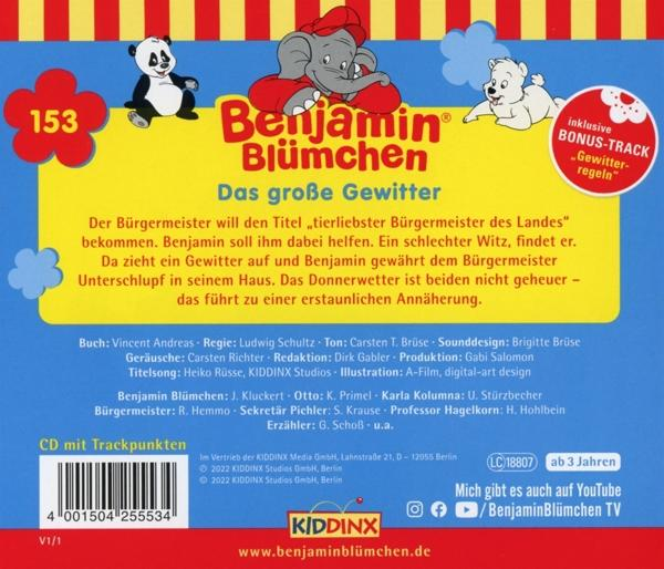 Benjamin Blümchen CD-Cover: Panda, Elefant und Eisbär mit deutschem Text.