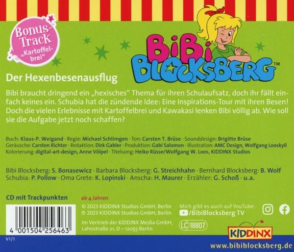 Titelbild eines Kinderbuchs, Bibi Blocksberg, mit Text auf Deutsch und Illustration.