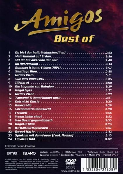 DVD-Cover mit spanischem Text, Titel 'Amigos Best of', mit Sonnenuntergangsbild.