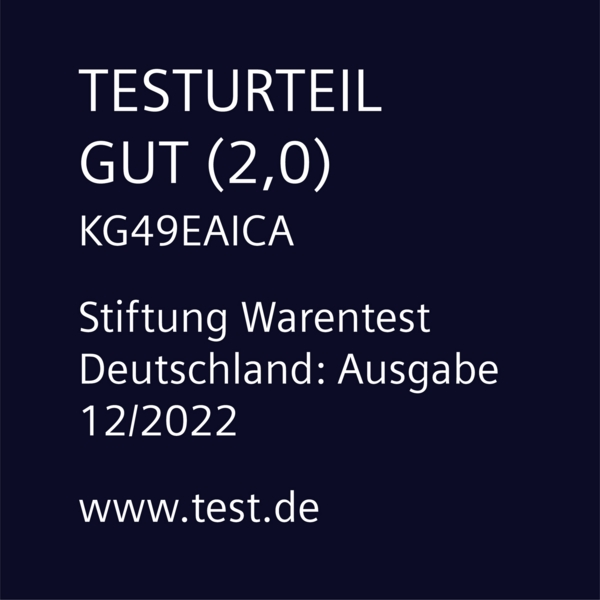 Testergebnis von Stiftung Warentest, mit dem Text „GUT (2,0)“.
