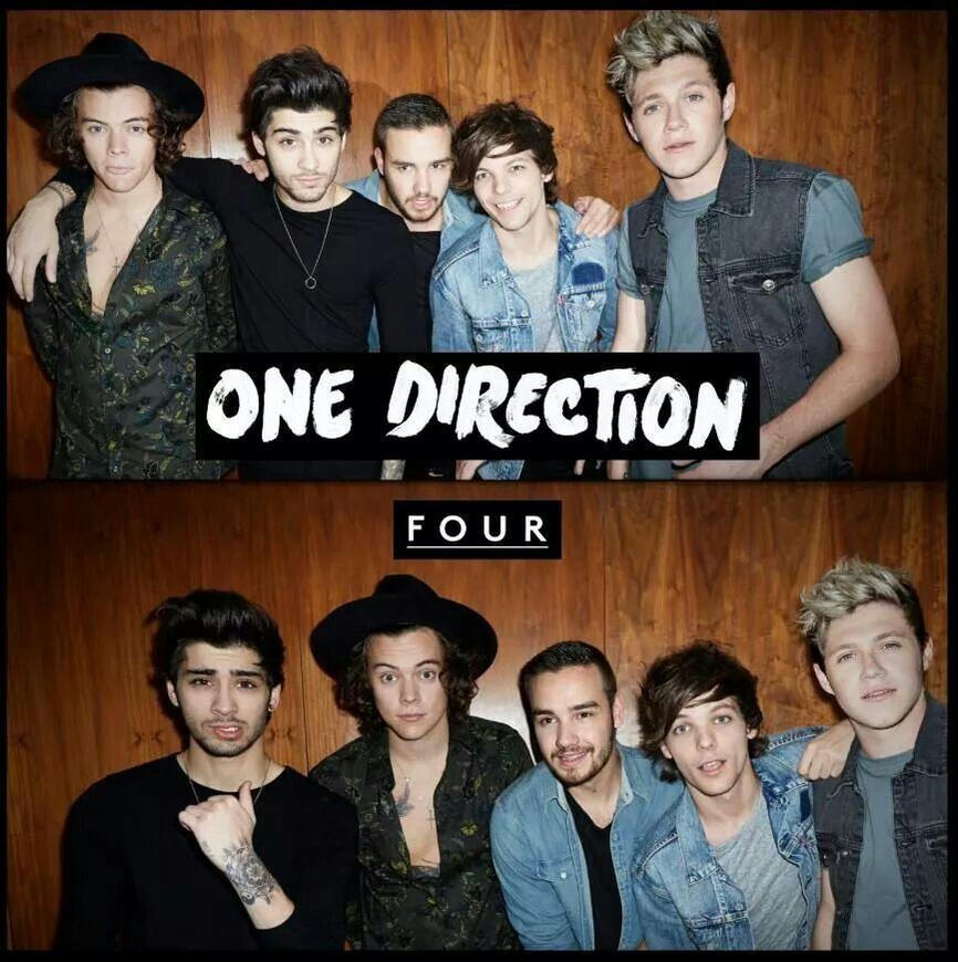 One Direction tagjai: hat férfi, egy kétsoros csoportképen, szöveggel 