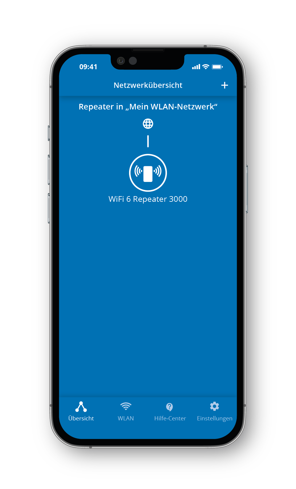 Telefonbildschirm zeigt Netzwerkübersicht mit WLAN-Repeater-Symbol.