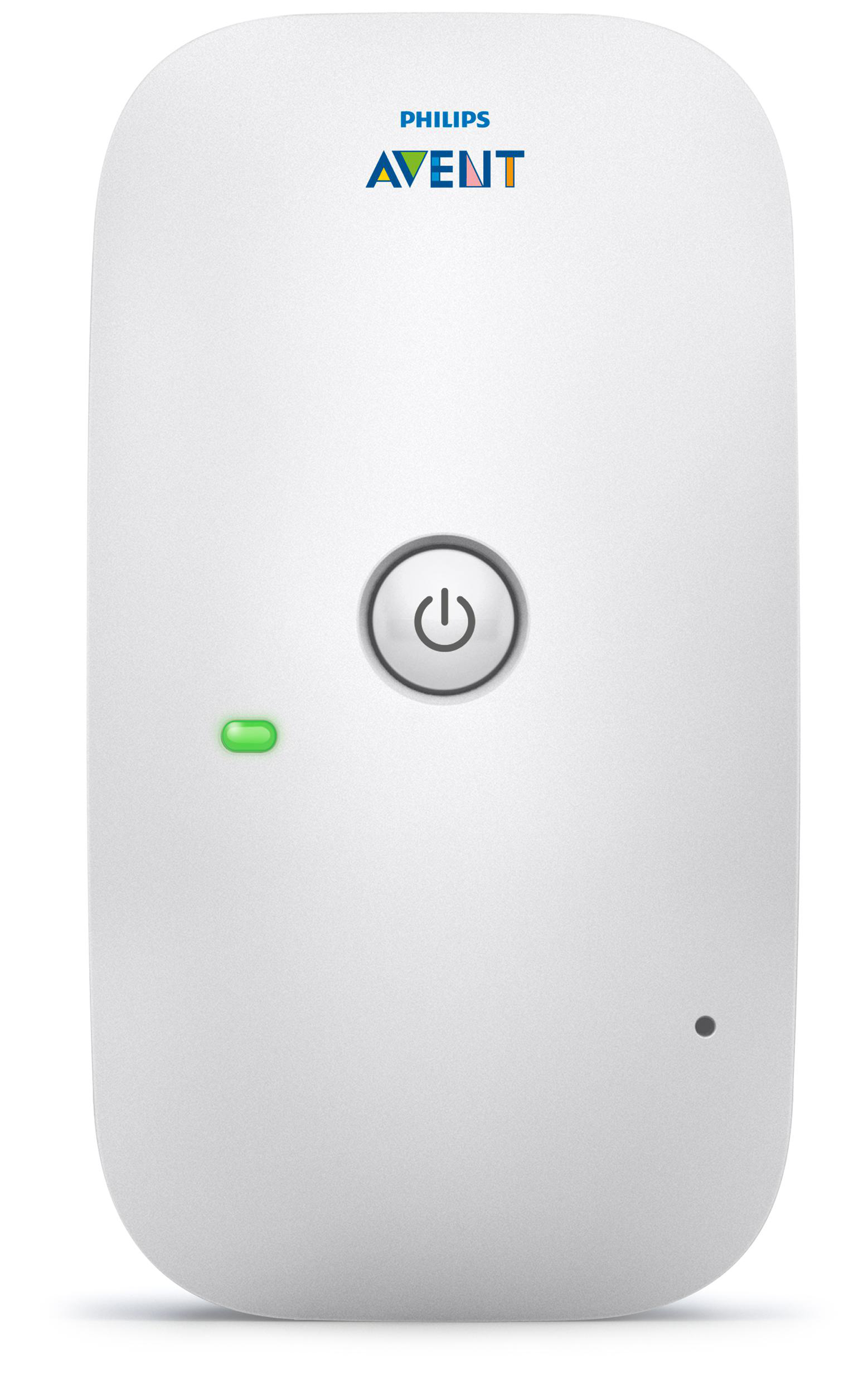Ein weißes rechteckiges Gerät mit Power-Taste und grünem Licht, beschriftet PHILIPS AVENT.