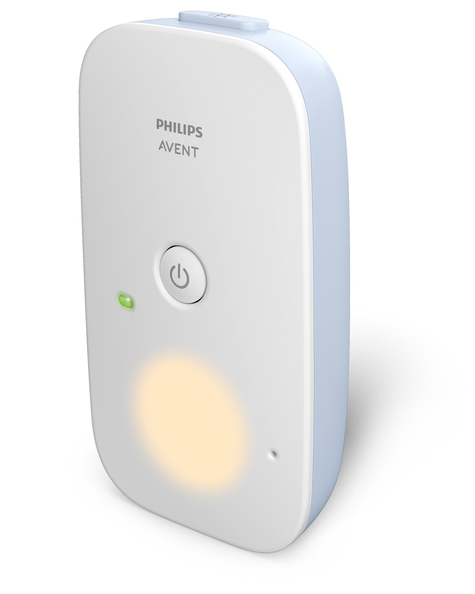 Ein weiß-blauer Philips Avent Babyphone.