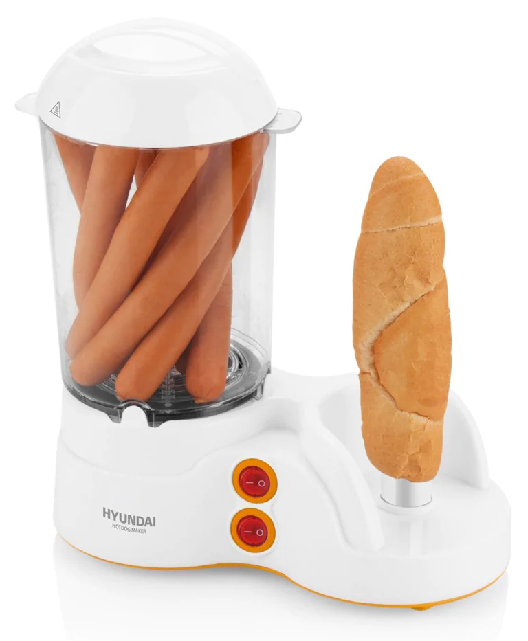 Fehér és narancssárga hot dog készítő hot dogokkal.